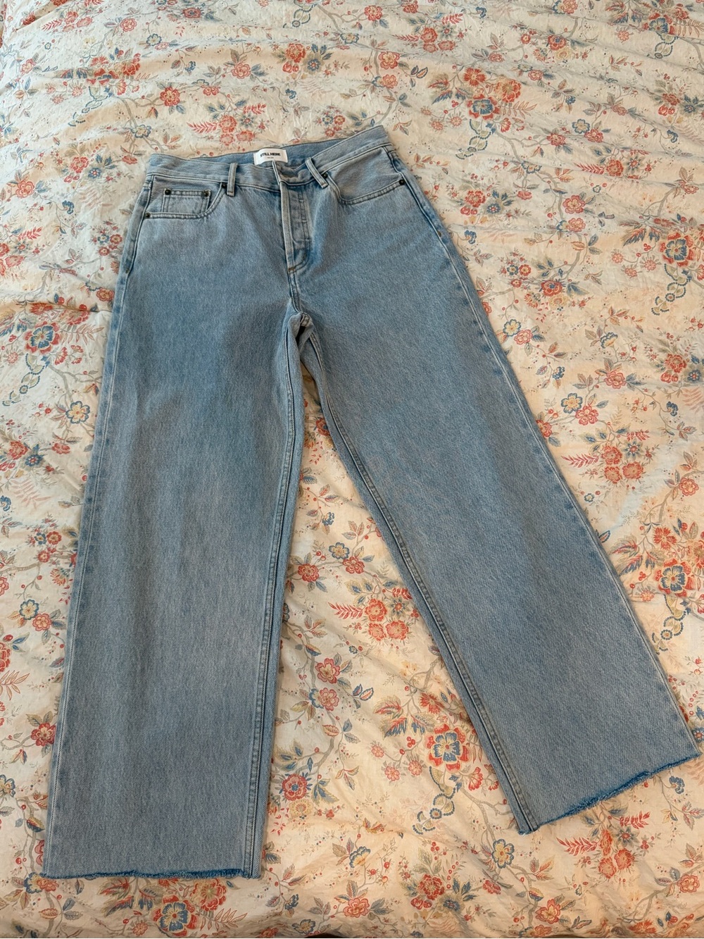 Still Here NYC High-Rise Straight Leg Jeans in Light Blue Wash